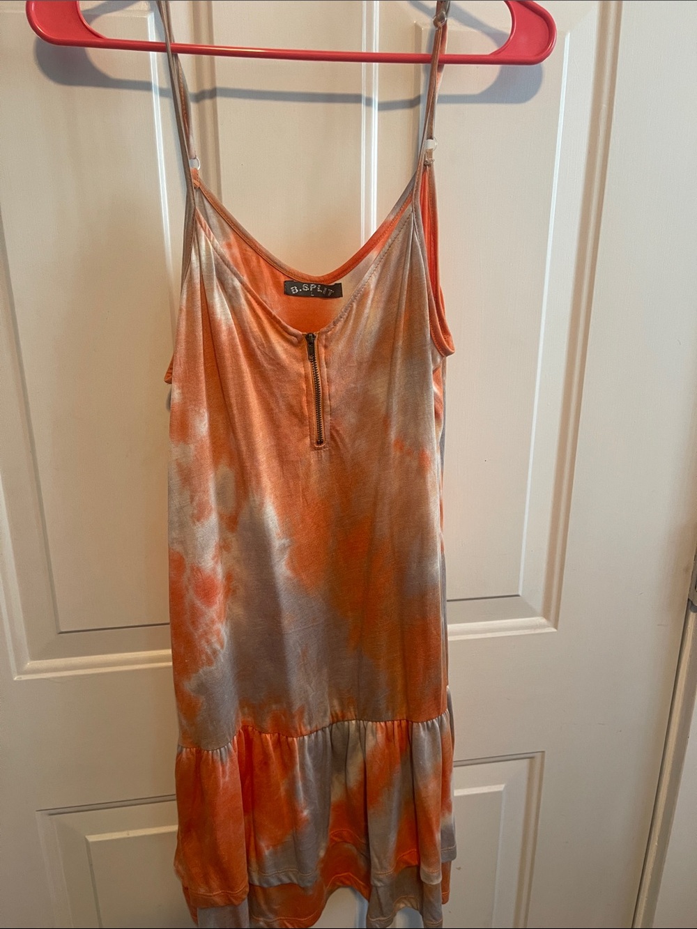 split Orange and Silver Tie-Dye Slip Dress with Front Zip